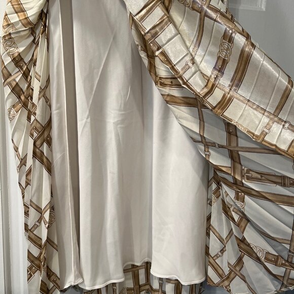 Ralph Lauren Women's Belt-Print Pleated Metallic Multi Cream Skirt, size 4 - Picture 5 of 9